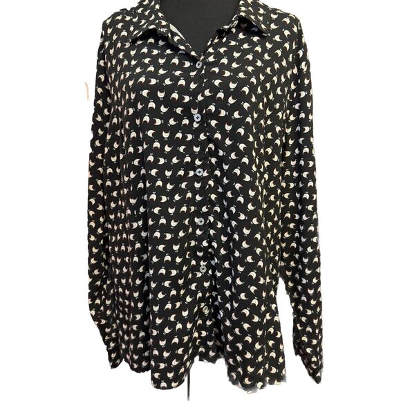 Cloth & Portrait Top XXL Womens Button Up Chicken Novelty Print Farmcore Office - Picture 2 of 8